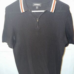 Express Men’s Black Half-Zip Polo with Orange & White Trim